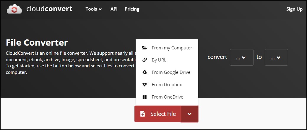 CloudConvert select file to convert