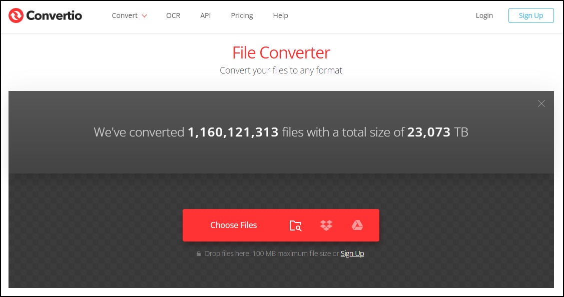 Convertio file converter home page