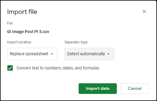Google sheets import file select option