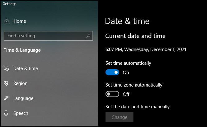 Set time automatically date and time Windows 10