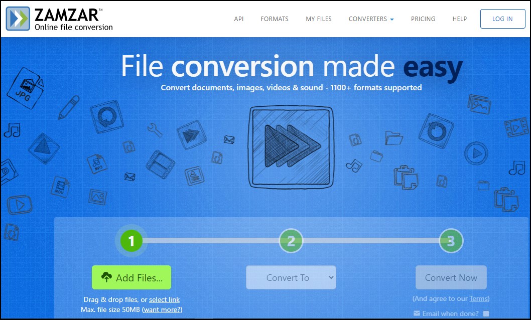 Zamzar online file conversion home page