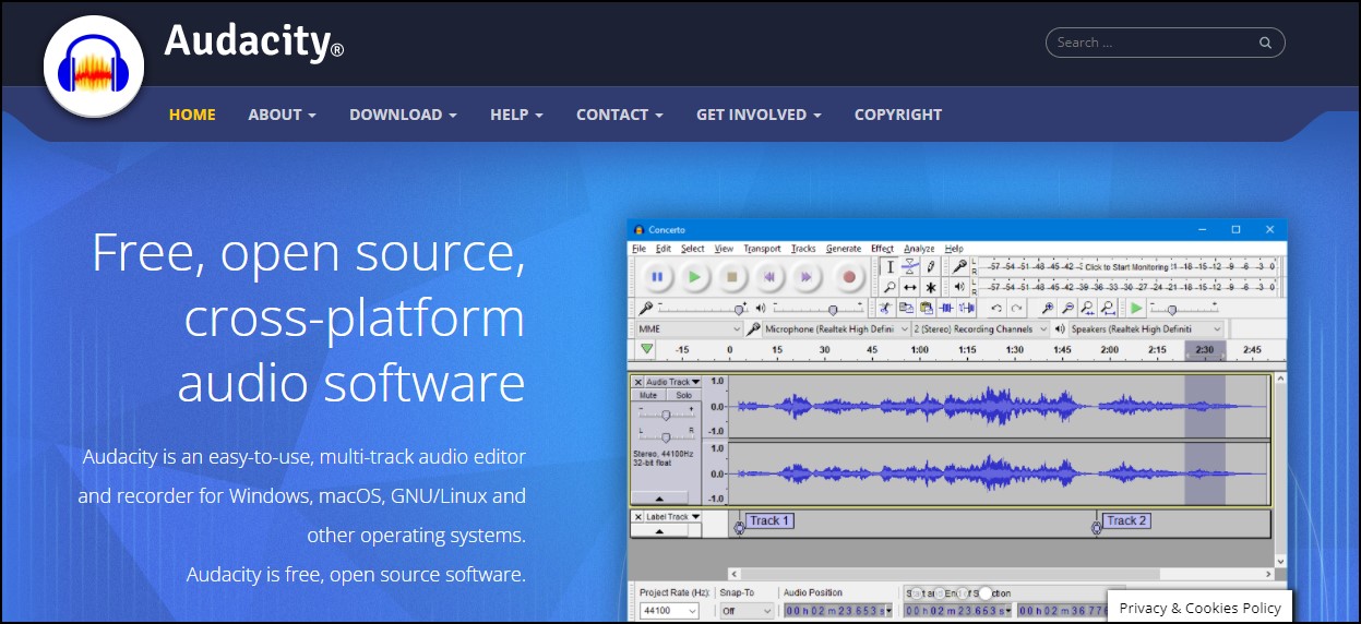 Audocity free audio editing software