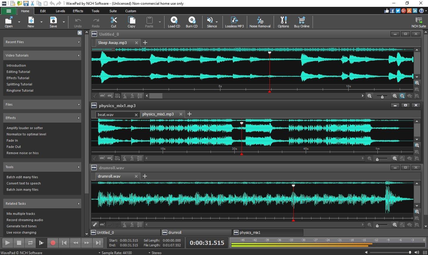 WavePad free audio editing software program