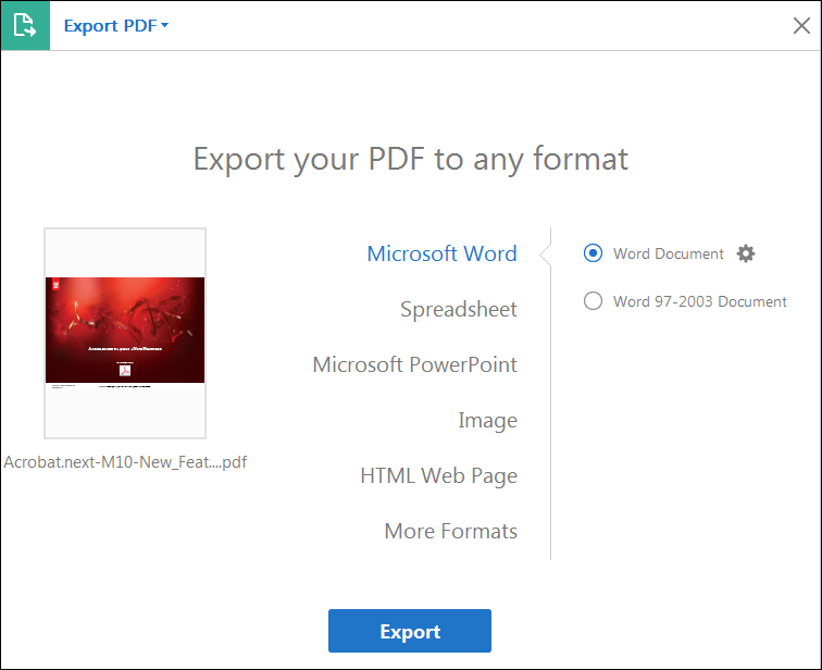 Adobe Acrobat reader export PDF file