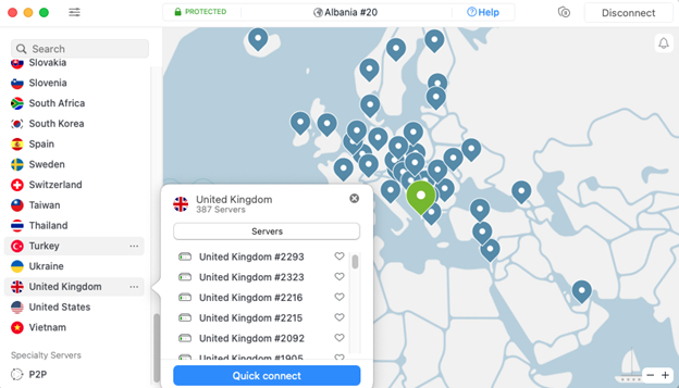NordVPN connect to the server