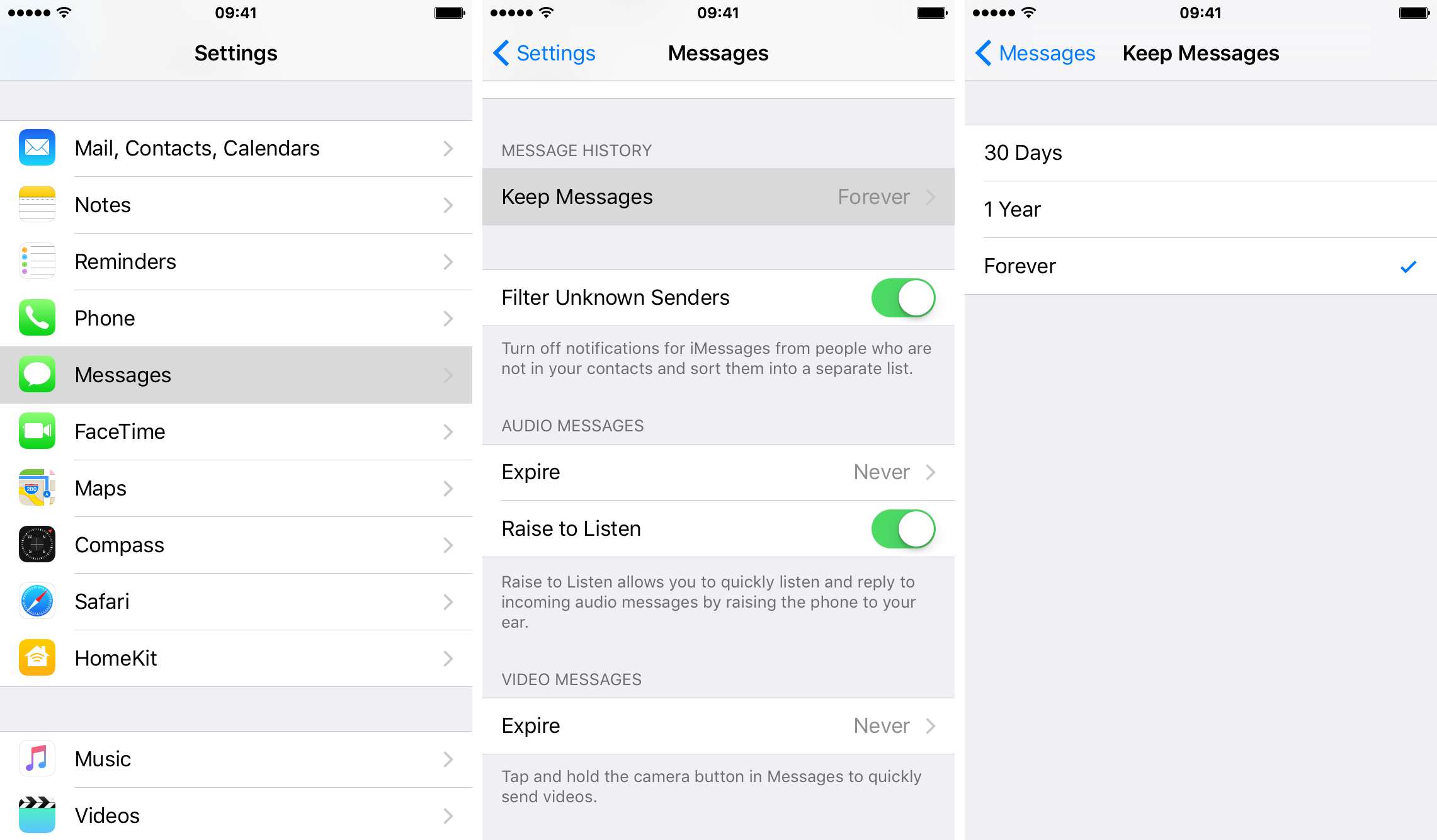 iOS Settings Messages keep messages