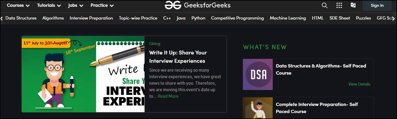 GeeksforGeeks learn programming language