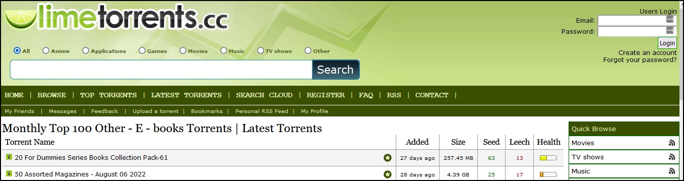 LimeTorrents best torrent site for ebook download
