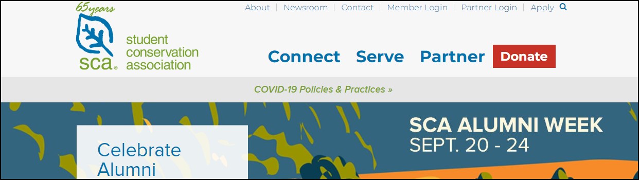 Student conservation association SCA website for Internship