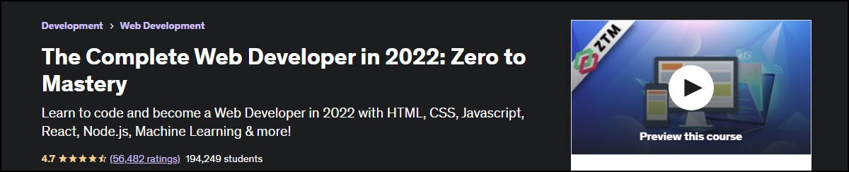 The complete web developer zero to mastery udemy