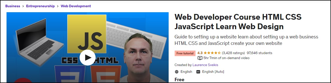 Web Developer Course HTML CSS JavaScript Learn Web Design Udemy