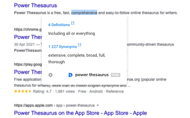 Power Thesaurus Google Chrome extension