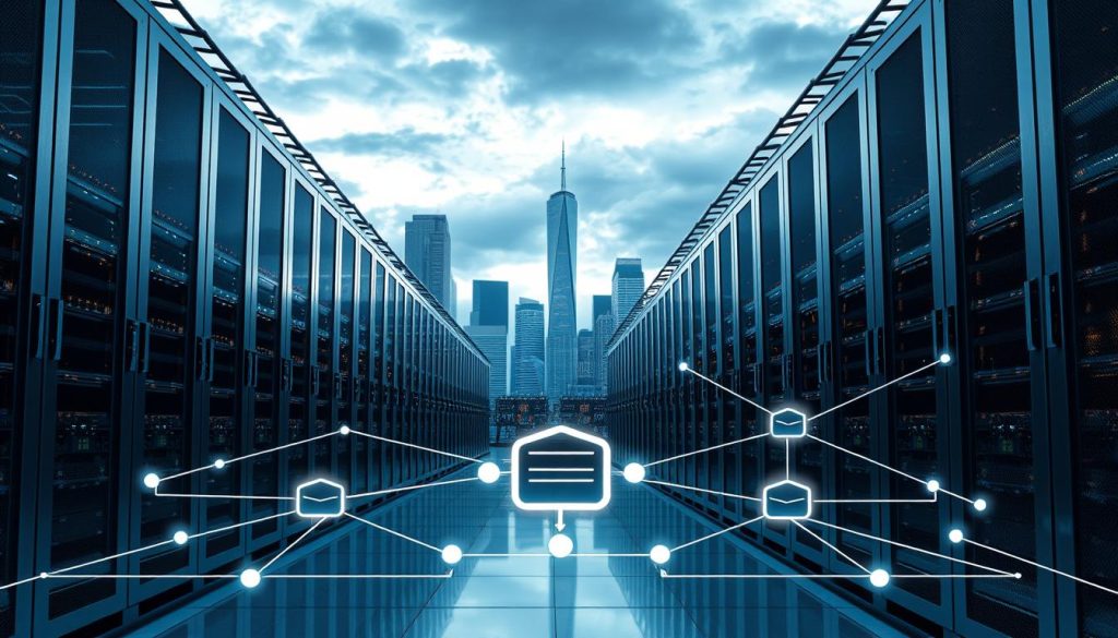 A futuristic data center with rows of sleek, silver server racks, their lights blinking in a rhythmic pattern. In the foreground, a network diagram illustrates the concept of datacenter proxies, with arrows and nodes representing the flow of data through a proxy server. The background features a cityscape of towering skyscrapers and a cloudy, metallic-tinted sky, conveying a sense of technological advancement and interconnectivity. The lighting is cool and cinematic, casting dramatic shadows and highlighting the precision of the equipment. The overall mood is one of efficiency, innovation, and the seamless integration of proxy technology within the modern digital landscape. A futuristic data center with rows of sleek, silver server racks, their lights blinking in a rhythmic pattern. In the foreground, a network diagram illustrates the concept of datacenter proxies, with arrows and nodes representing the flow of data through a proxy server. The background features a cityscape of towering skyscrapers and a cloudy, metallic-tinted sky, conveying a sense of technological advancement and interconnectivity. The lighting is cool and cinematic, casting dramatic shadows and highlighting the precision of the equipment. The overall mood is one of efficiency, innovation, and the seamless integration of proxy technology within the modern digital landscape.