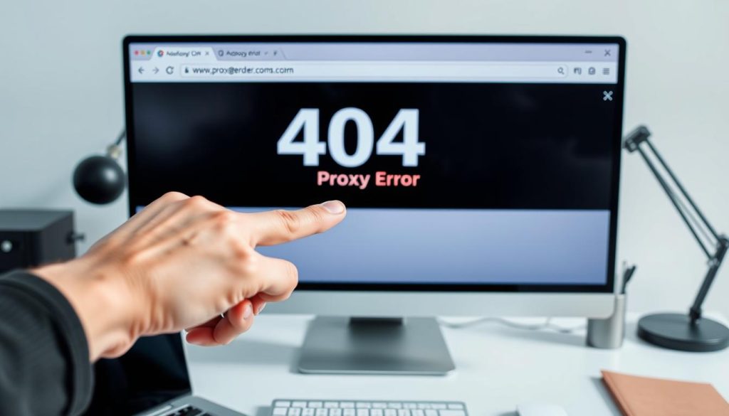 A high-resolution digital image of a computer screen displaying a 404 error message, indicating a "Proxy Error". In the foreground, a hand is pointing to the error message, suggesting a step-by-step solution. The background is a minimalist, clean workspace with a desk, laptop, and office supplies, creating a professional, problem-solving atmosphere. The lighting is bright and natural, and the camera angle is slightly angled to showcase the screen and the hand gesture. The overall mood is one of troubleshooting and finding a resolution to the proxy error. A high-resolution digital image of a computer screen displaying a 404 error message, indicating a "Proxy Error". In the foreground, a hand is pointing to the error message, suggesting a step-by-step solution. The background is a minimalist, clean workspace with a desk, laptop, and office supplies, creating a professional, problem-solving atmosphere. The lighting is bright and natural, and the camera angle is slightly angled to showcase the screen and the hand gesture. The overall mood is one of troubleshooting and finding a resolution to the proxy error.
