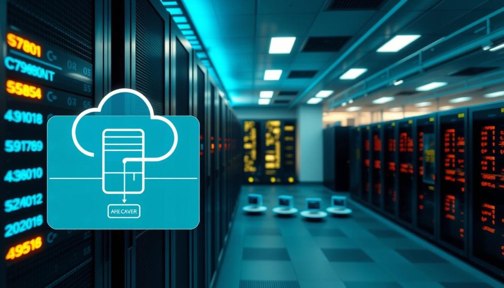 A high-tech data center with sleek servers and glowing status lights. In the foreground, a schematic diagram of a proxy server process, its components and data flow illustrated in crisp technical detail. The mid-ground shows a cluster of networked devices, each representing a client or web server. Soft blue-green lighting casts an air of sophistication, while the background depicts a cityscape at night, hinting at the proxy's role in secure internet connectivity. The scene conveys a sense of efficiency, control, and the pivotal function of proxy servers in modern web infrastructure.