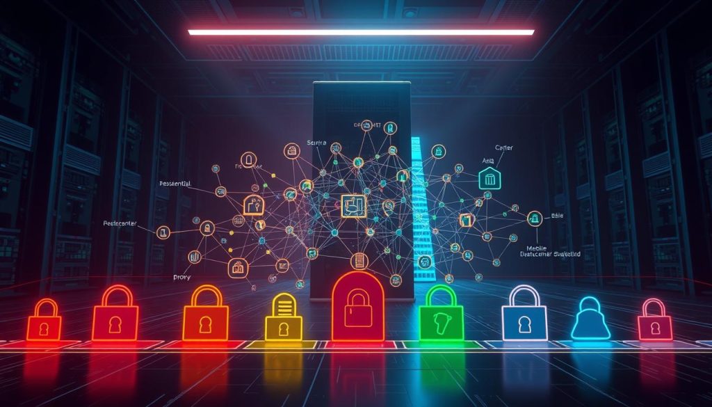 A highly detailed, technical illustration showcasing the various types of proxy IP addresses and their detectability. Set in a dimly lit, high-tech environment, the foreground depicts a series of proxy IP icons in different colors, each representing a unique proxy type such as residential, datacenter, and mobile. The middle ground features a complex network visualization, with nodes and connections representing the traceability and obfuscation levels of these proxy IPs. In the background, a towering server rack emits a soft, bluish glow, symbolizing the infrastructure that powers these proxy services. The overall atmosphere conveys a sense of sophistication and the challenges inherent in effectively using and detecting proxy IPs.