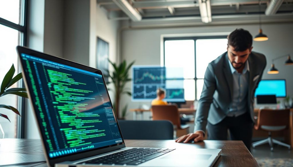 A modern web scraping tool displayed prominently in a sleek, high-tech workspace. In the foreground, a sophisticated laptop screen showcases code and data being extracted from various websites, illuminated with soft blue and green hues. In the middle ground, an array of digital graphs and charts visualize data flows, emphasizing efficiency and the power of data collection. The background features a stylish office with minimalistic decor and ambient lighting, suggesting a productive atmosphere. A professional individual, dressed in smart casual attire, leans over the laptop, examining the data intently. The scene is bathed in natural light streaming from a nearby window, creating a vibrant yet focused mood, ideal for conveying the essence of data collection without the need for proxies. A modern web scraping tool displayed prominently in a sleek, high-tech workspace. In the foreground, a sophisticated laptop screen showcases code and data being extracted from various websites, illuminated with soft blue and green hues. In the middle ground, an array of digital graphs and charts visualize data flows, emphasizing efficiency and the power of data collection. The background features a stylish office with minimalistic decor and ambient lighting, suggesting a productive atmosphere. A professional individual, dressed in smart casual attire, leans over the laptop, examining the data intently. The scene is bathed in natural light streaming from a nearby window, creating a vibrant yet focused mood, ideal for conveying the essence of data collection without the need for proxies.