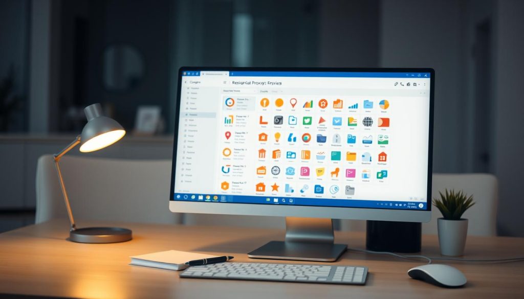 A professional-looking office workspace, with a sleek desktop computer, a notepad, and an array of colorful residential proxy icons on the screen. The lighting is soft and diffused, casting a warm glow over the scene. The camera is positioned at a slightly elevated angle, capturing the workspace from an overhead perspective, giving a sense of depth and hierarchy. The background is blurred, suggesting a modern, minimalist interior design, allowing the focus to remain on the evaluation of the residential proxies displayed on the computer screen. A professional-looking office workspace, with a sleek desktop computer, a notepad, and an array of colorful residential proxy icons on the screen. The lighting is soft and diffused, casting a warm glow over the scene. The camera is positioned at a slightly elevated angle, capturing the workspace from an overhead perspective, giving a sense of depth and hierarchy. The background is blurred, suggesting a modern, minimalist interior design, allowing the focus to remain on the evaluation of the residential proxies displayed on the computer screen.