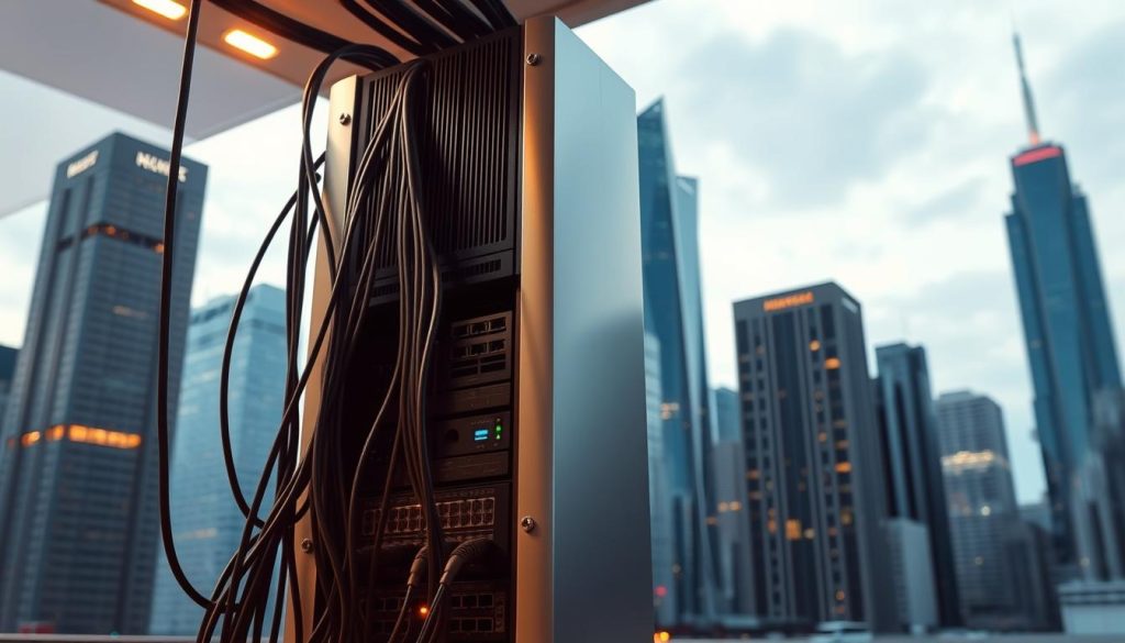 A reliable ISP proxy server, standing tall and sturdy, its sleek metal casing reflecting the warm glow of overhead lighting. Cables and ports, neatly organized, suggest a robust and efficient network infrastructure. In the background, a cityscape of towering skyscrapers, hinting at the vast, interconnected digital landscape that the proxy server navigates. The scene exudes a sense of dependability, security, and the unwavering commitment to providing seamless internet access, even in the face of potential online threats or restrictions. A reliable ISP proxy server, standing tall and sturdy, its sleek metal casing reflecting the warm glow of overhead lighting. Cables and ports, neatly organized, suggest a robust and efficient network infrastructure. In the background, a cityscape of towering skyscrapers, hinting at the vast, interconnected digital landscape that the proxy server navigates. The scene exudes a sense of dependability, security, and the unwavering commitment to providing seamless internet access, even in the face of potential online threats or restrictions.