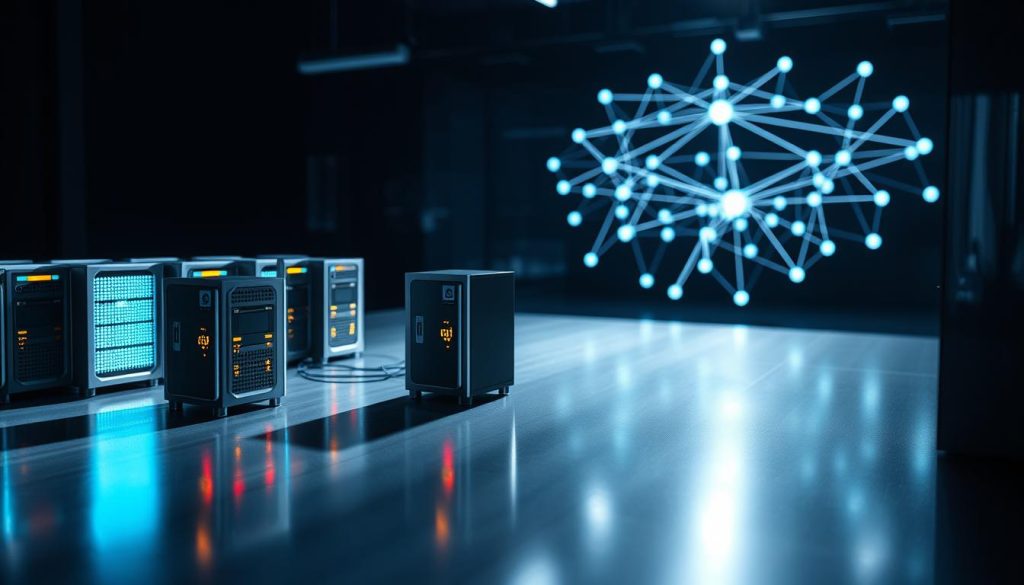 A rotating proxy technology infrastructure, with servers in different locations and configurations, casting dynamic shadows and reflections across a sleek, metallic surface. The scene is illuminated by a soft, ambient light, creating a sense of depth and technical sophistication. In the foreground, a series of interconnected proxy nodes pulsate with data traffic, while in the background, a network topology unfolds, showcasing the flexibility and scalability of the rotating proxy system. The overall composition conveys the power and efficiency of this modern internet access solution.