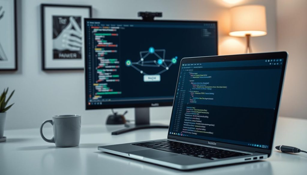 A sleek, modern workspace illustrating a "node-fetch proxy setup." In the foreground, a laptop displays terminal commands related to node-fetch, showing code snippets for proxy configuration. Next to the laptop, a stylish coffee mug sits on a minimalist desk. In the middle ground, a high-quality monitor showcases a flowchart that visually explains how node-fetch interacts with a proxy server, including arrows and connection lines. The background features a wall with tech-related artwork and a soft glowing light from a desk lamp, creating a focused, professional atmosphere. The overall mood is innovative and tech-savvy, emphasizing clarity and precision. The scene is well-lit, with a cinematic lens effect that adds depth and focus on the laptop and its screen without any distractions. A sleek, modern workspace illustrating a "node-fetch proxy setup." In the foreground, a laptop displays terminal commands related to node-fetch, showing code snippets for proxy configuration. Next to the laptop, a stylish coffee mug sits on a minimalist desk. In the middle ground, a high-quality monitor showcases a flowchart that visually explains how node-fetch interacts with a proxy server, including arrows and connection lines. The background features a wall with tech-related artwork and a soft glowing light from a desk lamp, creating a focused, professional atmosphere. The overall mood is innovative and tech-savvy, emphasizing clarity and precision. The scene is well-lit, with a cinematic lens effect that adds depth and focus on the laptop and its screen without any distractions.