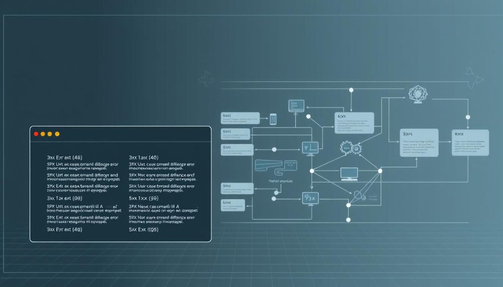 A sleek, technical diagram showcasing the different HTTP proxy error codes. The foreground features a clean, minimalist user interface displaying a variety of 3xx, 4xx, and 5xx error codes, each with a concise description. The middle ground depicts a series of network diagrams and wireframes, illustrating the flow of data through a proxy server. In the background, a subdued color palette of grays and blues creates a soothing, professional atmosphere, complemented by subtle grid lines and geometric shapes. The overall impression is one of clear, authoritative information about the significance and troubleshooting of proxy-related errors.