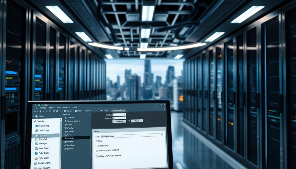 A well-lit, high-tech server room with rows of sleek, modern network equipment. In the foreground, a desktop computer screen displays a user interface for configuring an ISP proxy service, with detailed options and settings. The middle ground features a network diagram illustrating the flow of data through the proxy, while the background showcases a cityscape with towering skyscrapers, hinting at the global reach and scale of the ISP proxy infrastructure. The overall atmosphere conveys a sense of professionalism, efficiency, and technological sophistication. A well-lit, high-tech server room with rows of sleek, modern network equipment. In the foreground, a desktop computer screen displays a user interface for configuring an ISP proxy service, with detailed options and settings. The middle ground features a network diagram illustrating the flow of data through the proxy, while the background showcases a cityscape with towering skyscrapers, hinting at the global reach and scale of the ISP proxy infrastructure. The overall atmosphere conveys a sense of professionalism, efficiency, and technological sophistication.