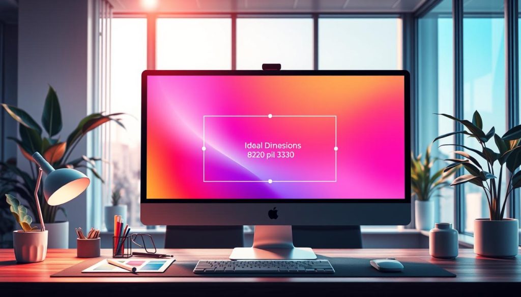 A visually striking illustration of ideal dimensions for Facebook cover photos, featuring a digital workspace setting. In the foreground, a large computer monitor displays a vibrant Facebook cover photo template, showcasing the specific dimensions of 820 pixels wide by 312 pixels tall. The middle layer includes a stylish desk with design tools like a color palette, mockup sketches, and modern graphic design software open on the screen. In the background, a bright and airy office space with large windows, natural light pouring in, and plants that add a refreshing atmosphere. The mood is creative and inspiring, emphasizing clarity and organization in design, with a focus on professionalism. The image captures the essence of modern digital design while ensuring a harmonious and balanced composition.