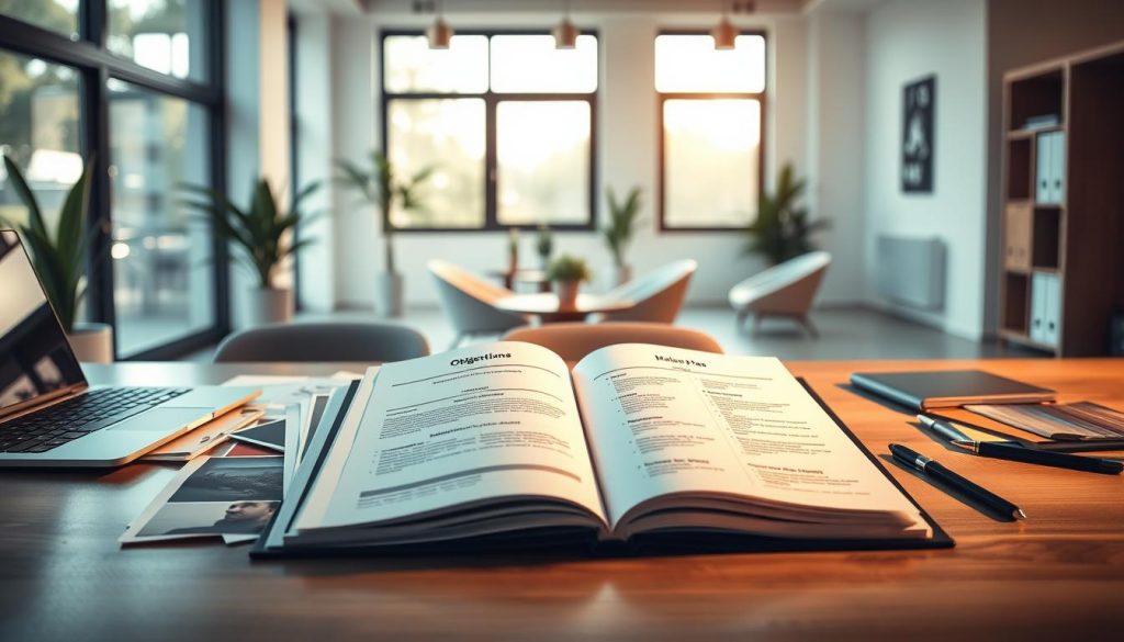 A sophisticated interior design business plan template displayed in a modern office setting. The foreground features a stylish desk adorned with elegant design samples, color swatches, and a sleek laptop. In the middle, an open binder showcases neatly arranged pages of the business plan, including objectives, market analysis, and financial projections. The background reveals a bright, airy office space with large windows allowing natural light to flood in, casting soft shadows. A few potted plants and minimalist decor create an inviting atmosphere. The lighting is warm and focused, highlighting the professional and creative ambiance. The overall mood conveys ambition and clarity, ideal for inspiring entrepreneurs in the interior design industry. A sophisticated interior design business plan template displayed in a modern office setting. The foreground features a stylish desk adorned with elegant design samples, color swatches, and a sleek laptop. In the middle, an open binder showcases neatly arranged pages of the business plan, including objectives, market analysis, and financial projections. The background reveals a bright, airy office space with large windows allowing natural light to flood in, casting soft shadows. A few potted plants and minimalist decor create an inviting atmosphere. The lighting is warm and focused, highlighting the professional and creative ambiance. The overall mood conveys ambition and clarity, ideal for inspiring entrepreneurs in the interior design industry.